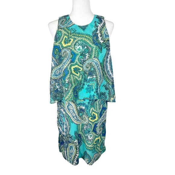 MSK Dress Women 8 Green Blue Paisley All Over Print Fit Flare Sleeveless Casual - Picture 1 of 13